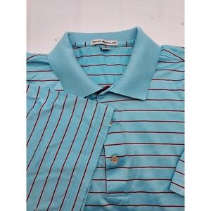 Peter Millar Polo Shirt Mens L Blue Striped Golf The Foundry 1900 Cotton